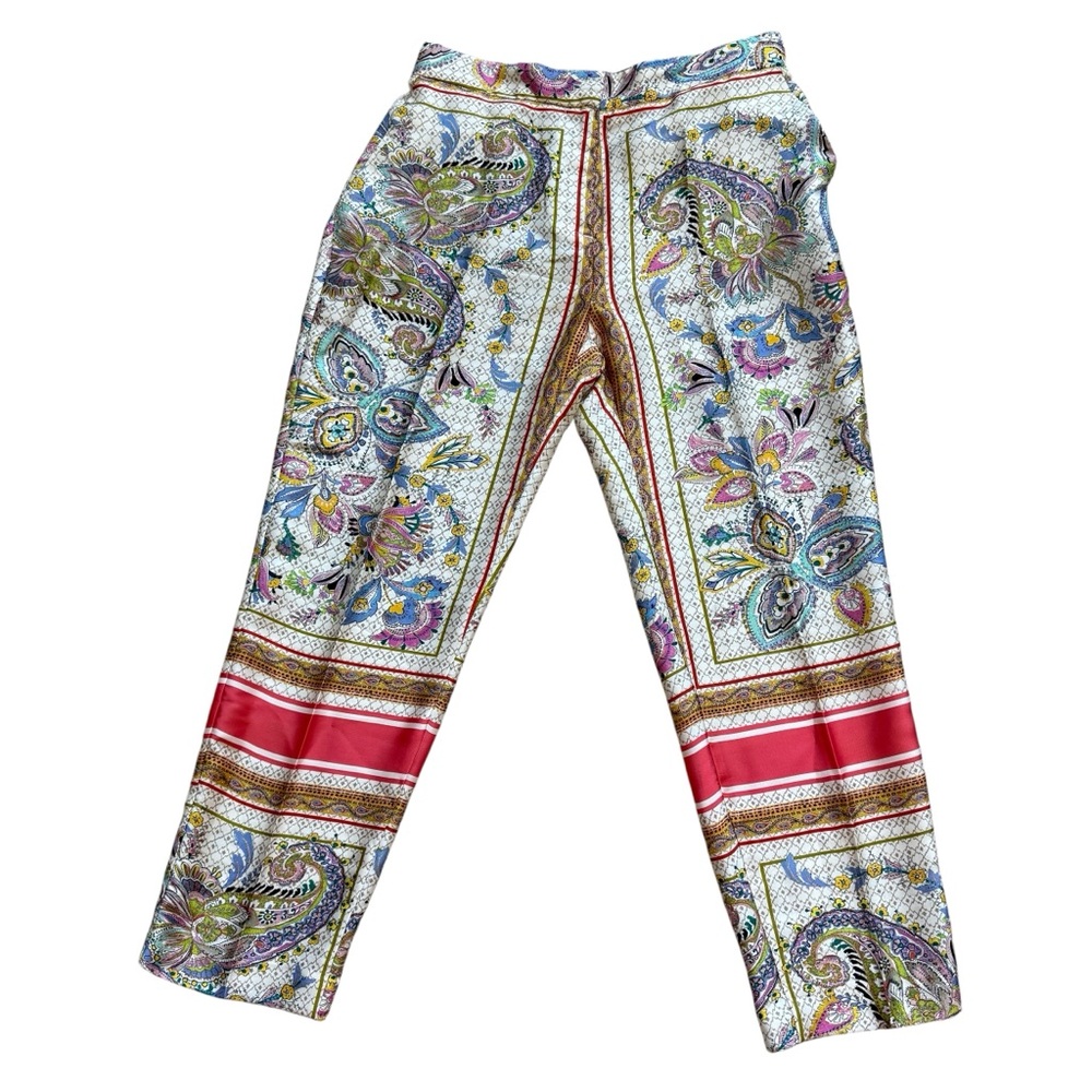 Zara Paisley Scarf Print Satin Trousers Size M Boho Resort Wide Leg Pants Summer